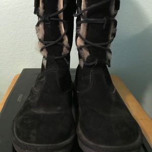 UGG Tall Black Whitley Suede Lace-up Boots